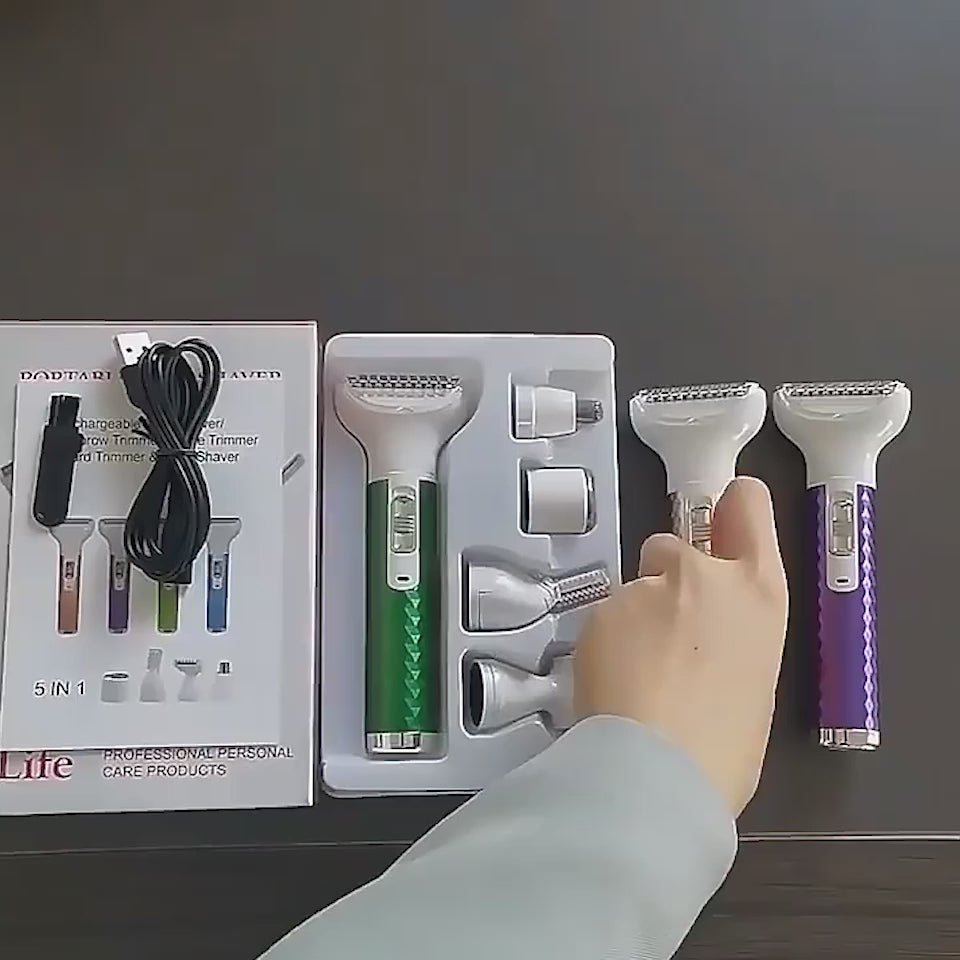 Rasoir Électrique Femme 5 en 1 – Corps, Visage, Sourcils et Nez